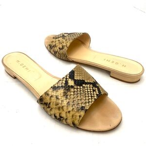 M. GEMI Nuvola Black Tan Snakeskin Textured Leather Slide Sandals